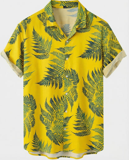 Camicia Uomo Manica Corta Cotone Stampa Palme