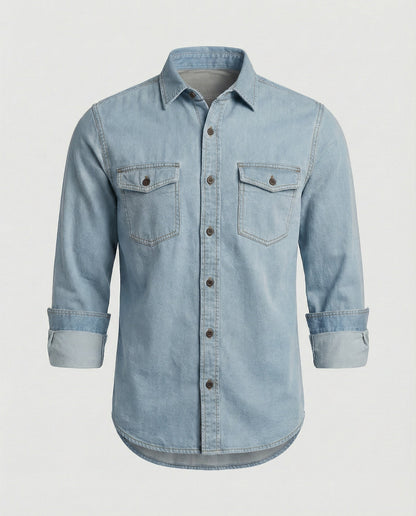 Camicia Uomo in Jeans con Tasche sul Petto Regular Fit