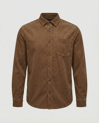 Camicia Uomo in Velluto con Taschino Sul Petto