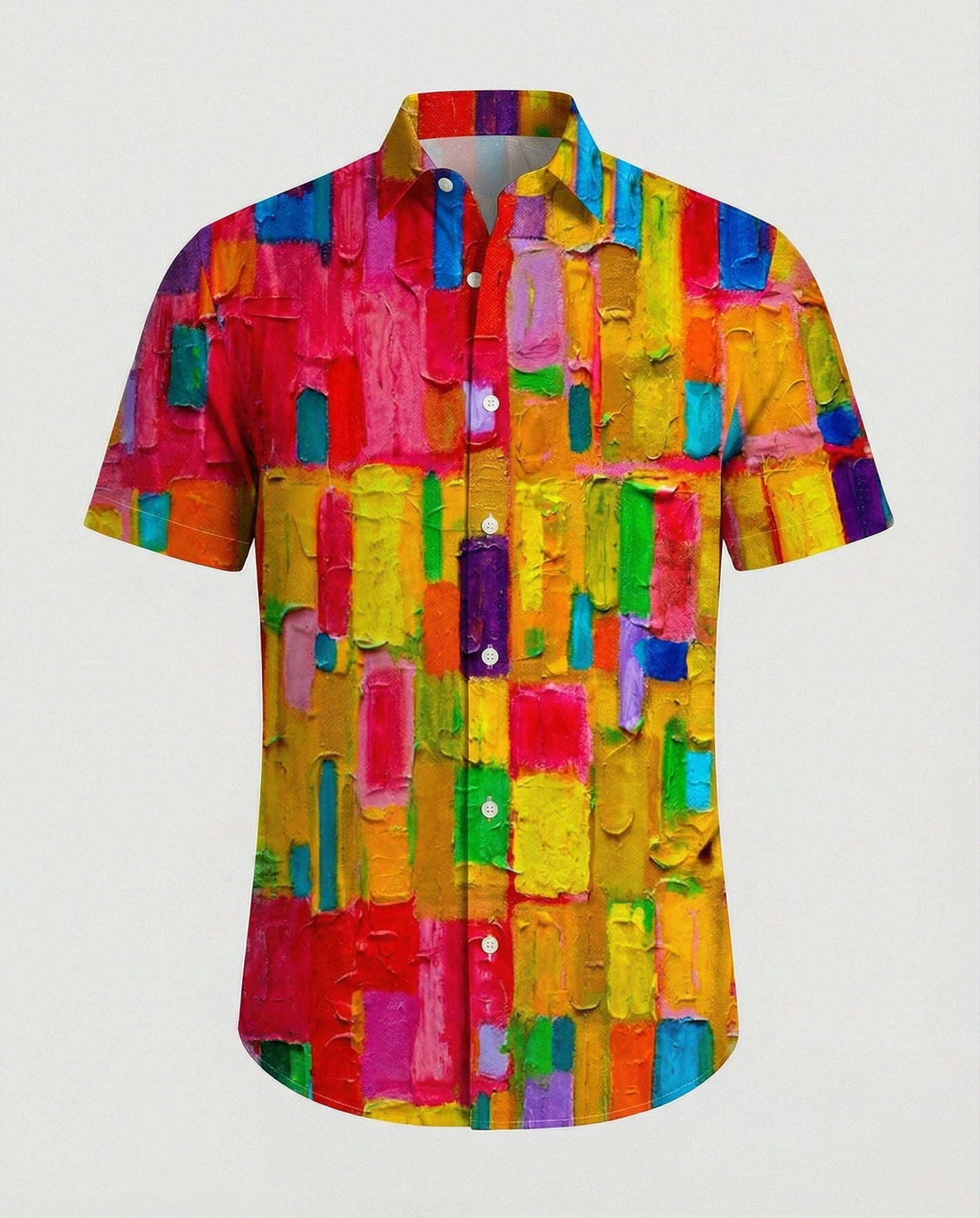 Camicia Uomo Manica Corta Fantasia Floreale Effetto Lino