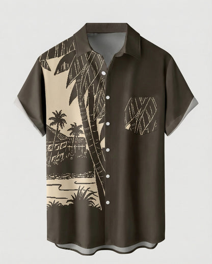 Camicia Uomo Manica Corta Cotone Stampa Palme