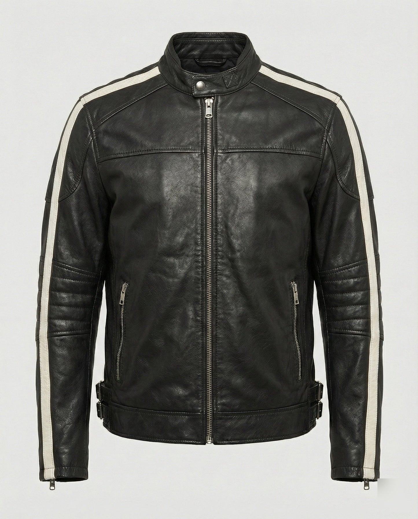 Giacca Moto Uomo in Pelle Collo Alto