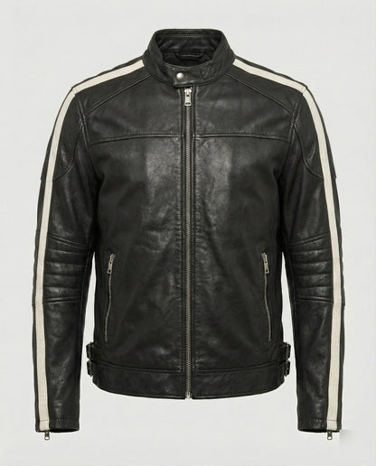 Giacca Moto Uomo in Pelle Collo Alto