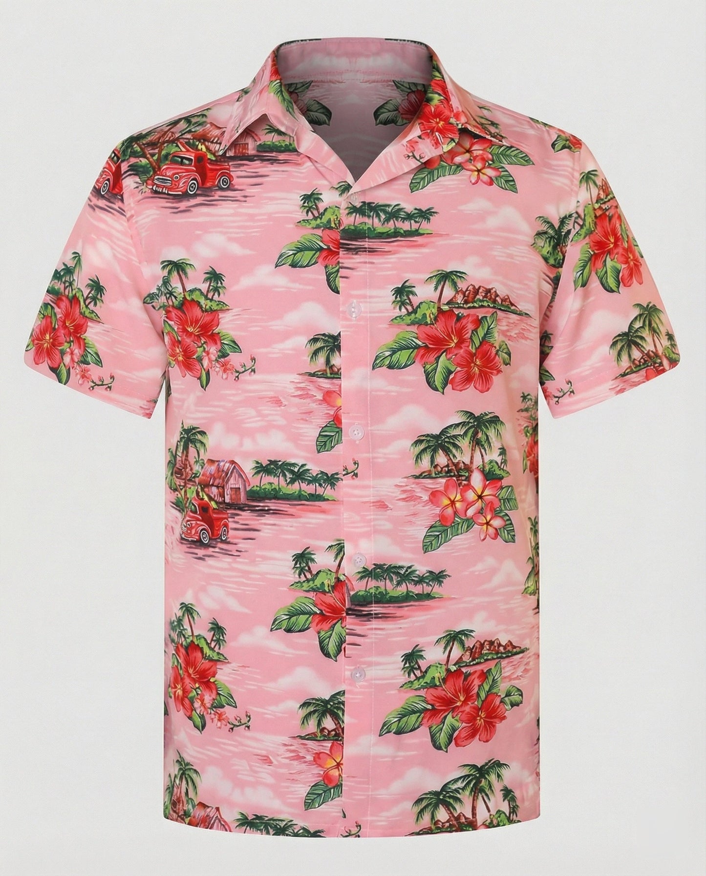 Camicia Uomo Manica Corta Cotone Stampa Palme