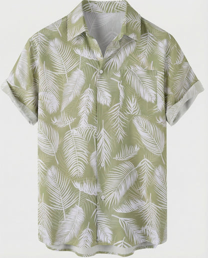 Camicia Uomo Manica Corta Cotone Stampa Palme