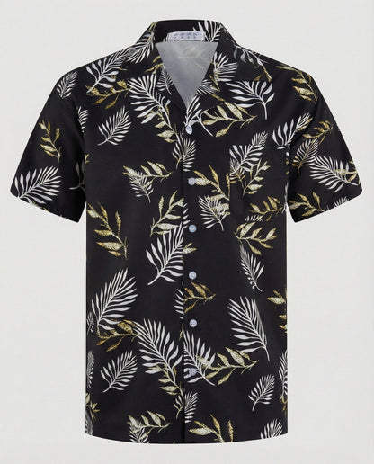 Camicia Uomo Manica Corta Cotone Stampa Palme