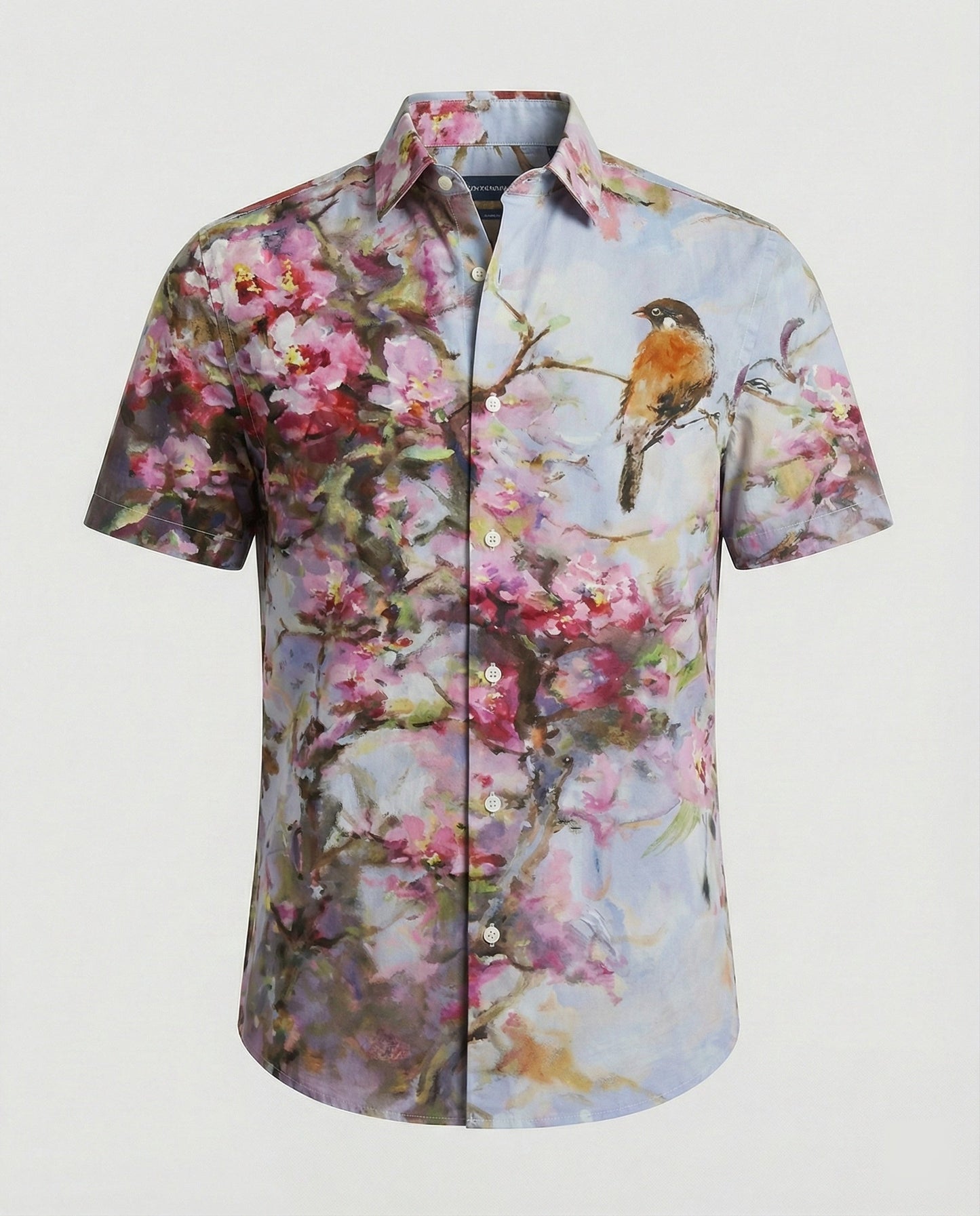 Camicia Uomo Manica Corta Fantasia Floreale Effetto Lino