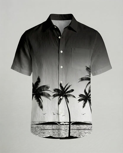 Camicia Uomo Manica Corta Cotone Stampa Palme