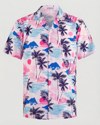 Camicia Uomo Manica Corta Cotone Stampa Palme
