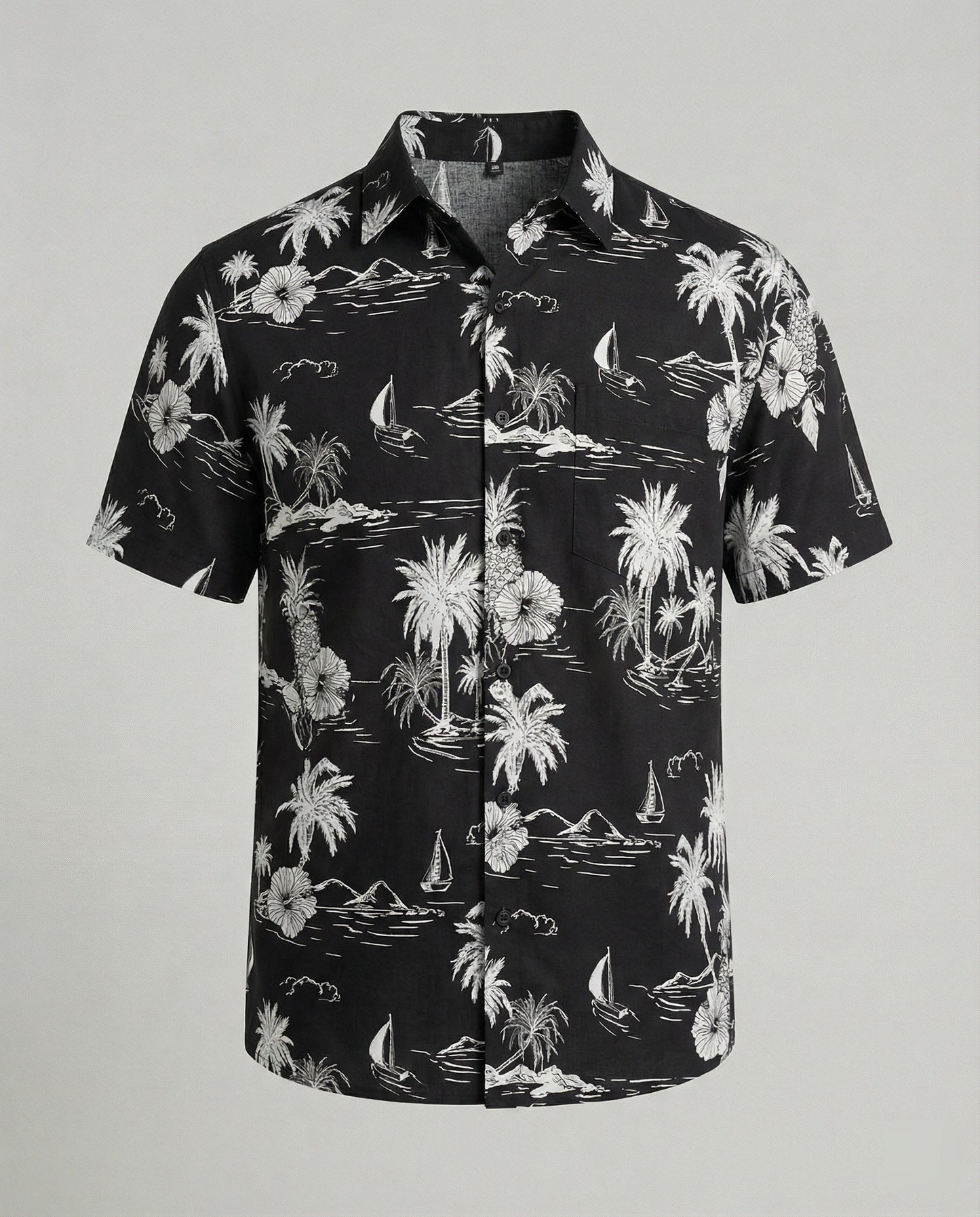 Camicia Uomo Manica Corta Cotone Stampa Palme