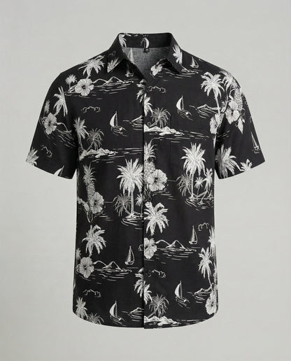 Camicia Uomo Manica Corta Cotone Stampa Palme