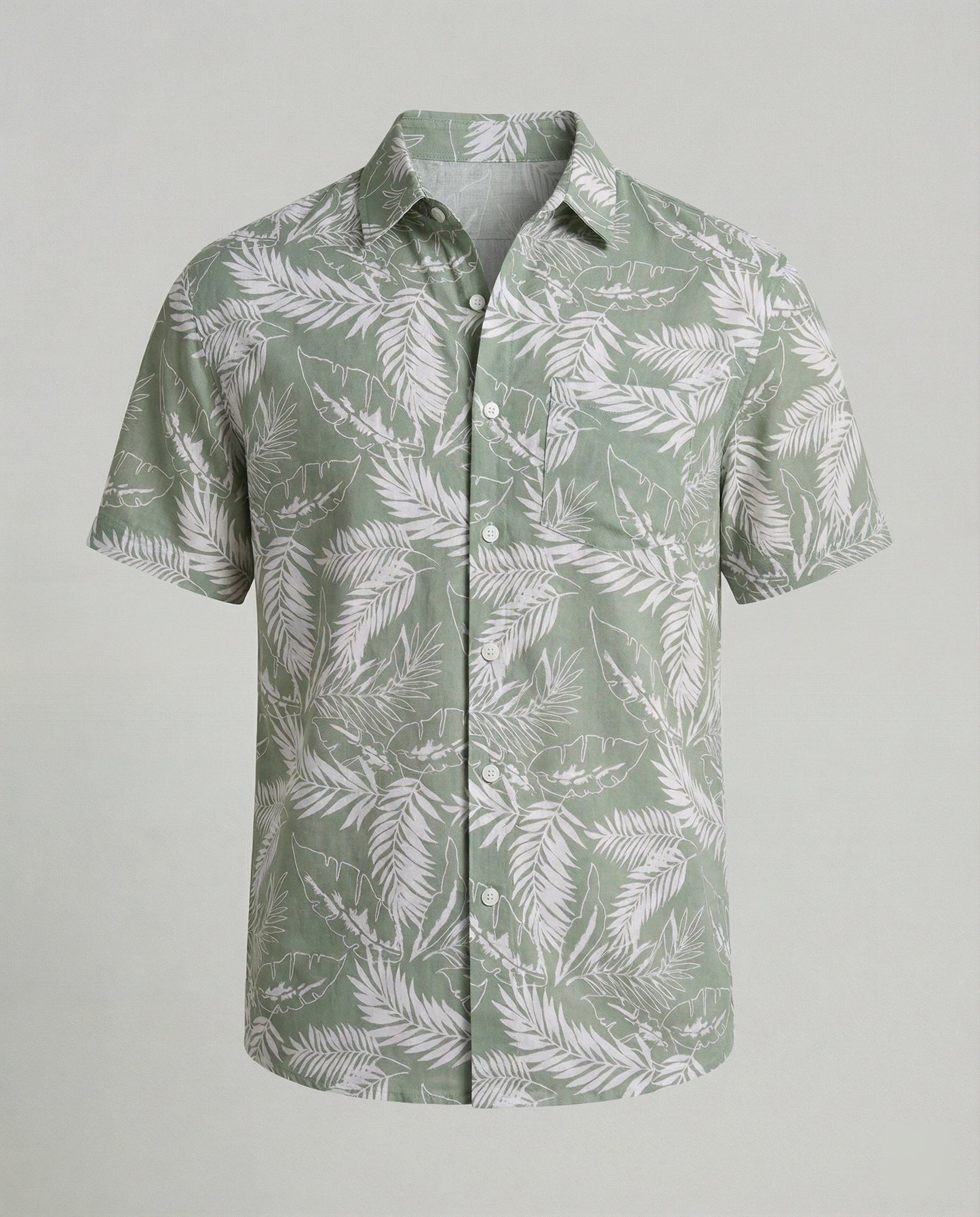 Camicia Uomo Manica Corta Cotone Stampa Palme