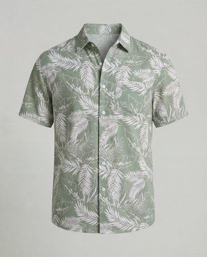 Camicia Uomo Manica Corta Cotone Stampa Palme