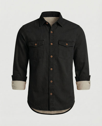 Camicia Uomo in Jeans con Tasche sul Petto Regular Fit