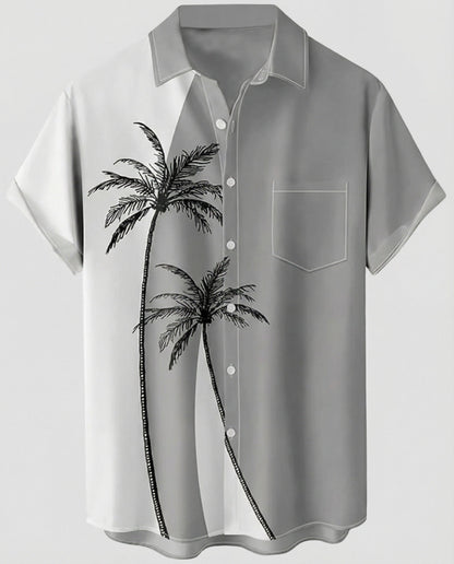 Camicia Uomo Manica Corta Cotone Stampa Palme