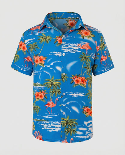 Camicia Uomo Manica Corta Cotone Stampa Palme