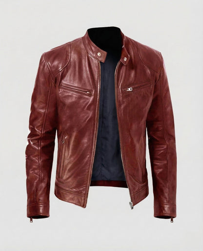 Giacca Moto Uomo in Pelle Slim Fit