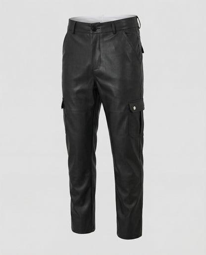 Pantaloni Cargo Uomo in Ecopelle con Tasche Laterali