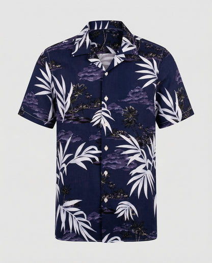 Camicia Uomo Manica Corta Cotone Stampa Palme