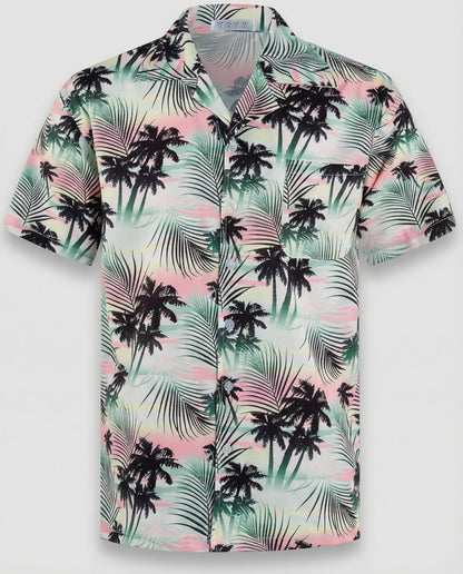 Camicia Uomo Manica Corta Cotone Stampa Palme