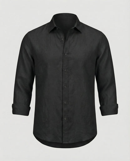 Camicia Uomo Lino Collo Coreano Manica Lunga