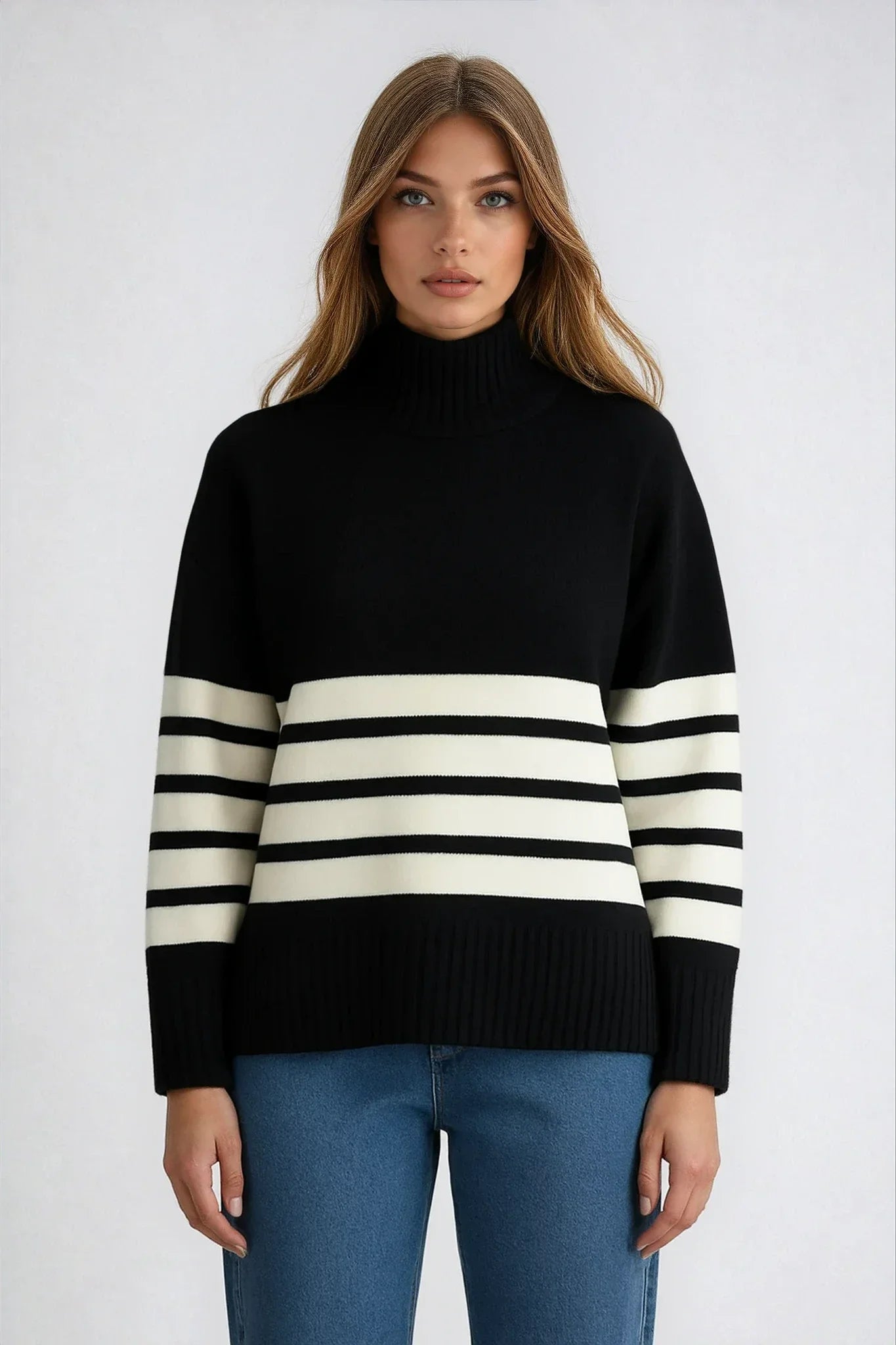 Maglione Donna Collo Alto a Righe Slim Fit - Vesarelli