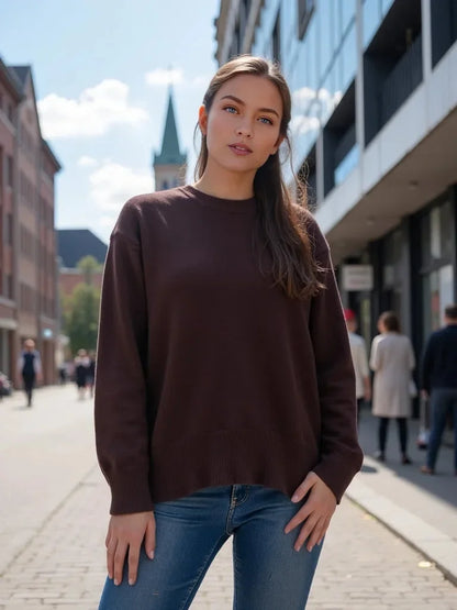 Pull femme Meihongse, manches longues, col rond, en matière douce, adapté pour l'automne.