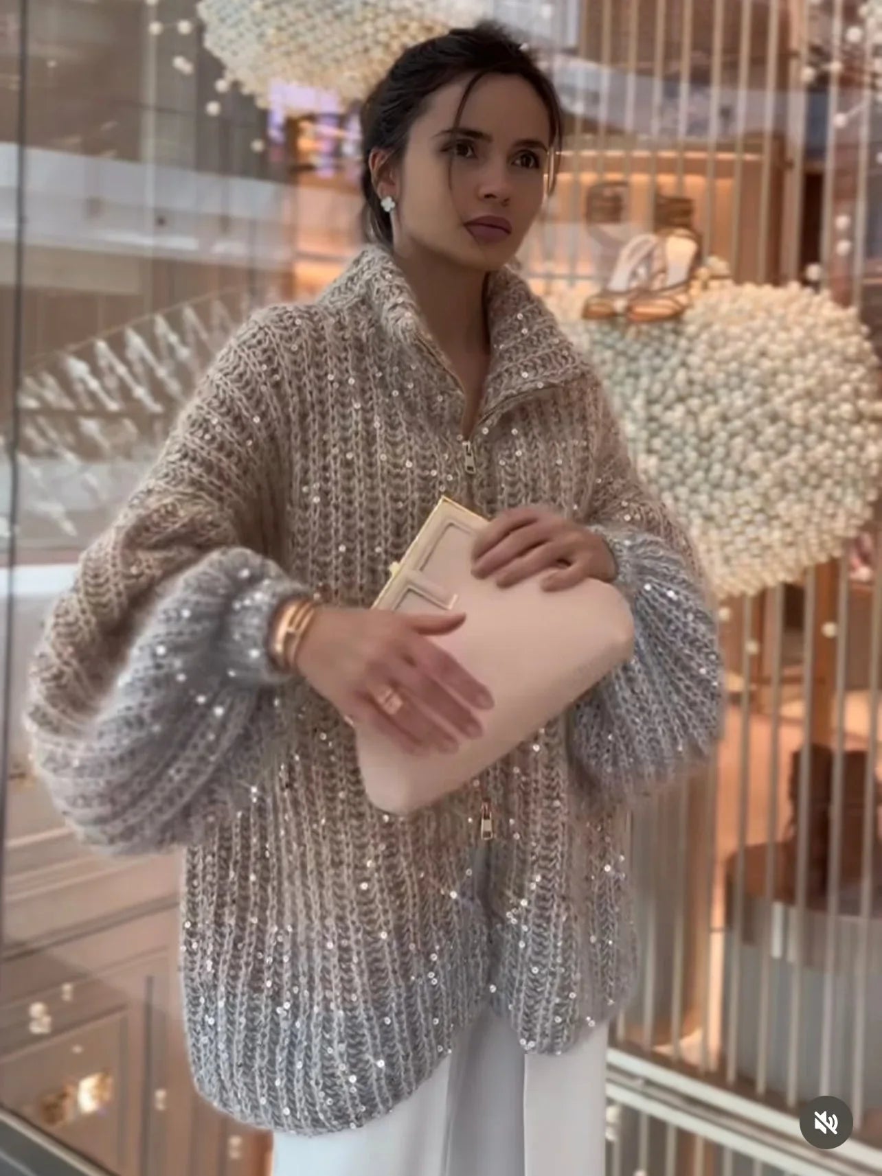 Maglione Donna Collo Alto con Paillettes Luminosi - Vesarelli