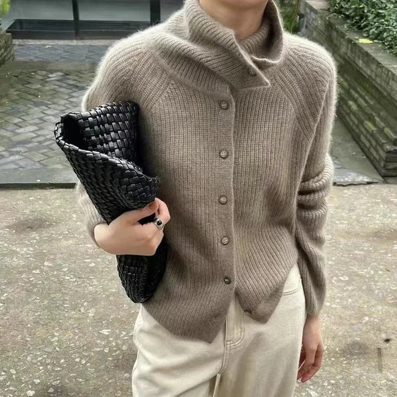 Maglione Donna Collo Alto con Bottoni Frontali - Vesarelli