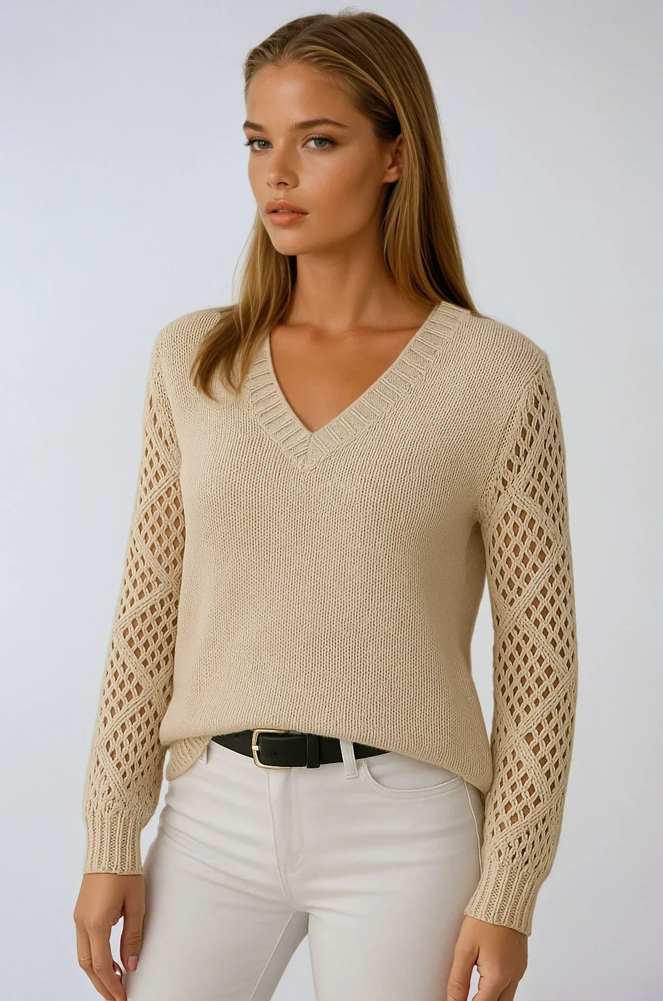 Maglione Donna Maniche Crochet Maglia Ajouré - Vesarelli