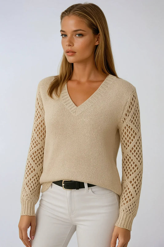 Maglione Donna Maniche Crochet Maglia Ajouré - Vesarelli