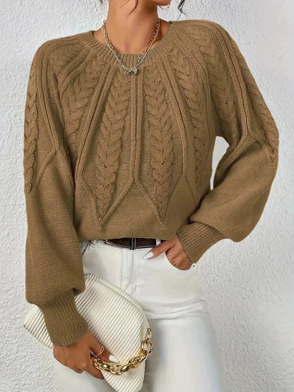 Pull femme rouge à motif torsadé, manches longues, en coton doux et respirant.