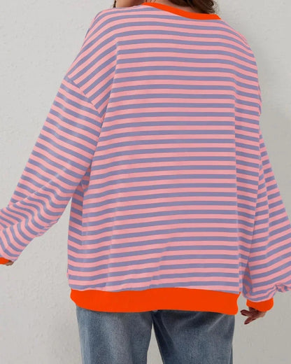Pull oversize rayé femme en mélange de coton, couleur vin, pour un style décontracté.