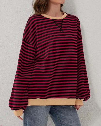 Pull rayé oversize femme en mélange de coton, couleur bleue, conçu pour un style décontracté.