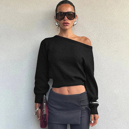 Pull à une épaule pour femmes en coton doux, coupe décontractée, couleur abricot, adapté pour l'automne.
