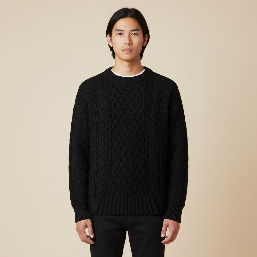 Maglione Uomo Girocollo Motivo a Treccia
