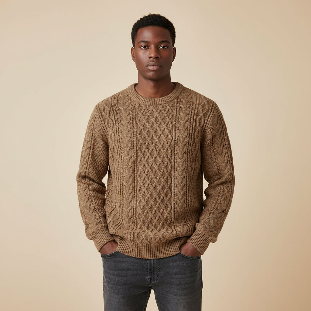 Maglione Uomo Girocollo Motivo a Treccia