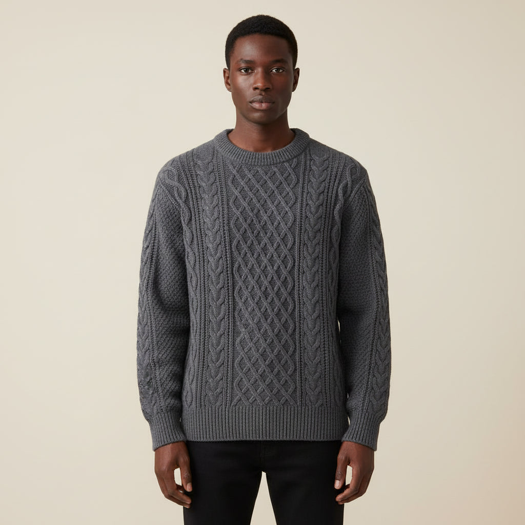 Maglione Uomo Girocollo Motivo a Treccia