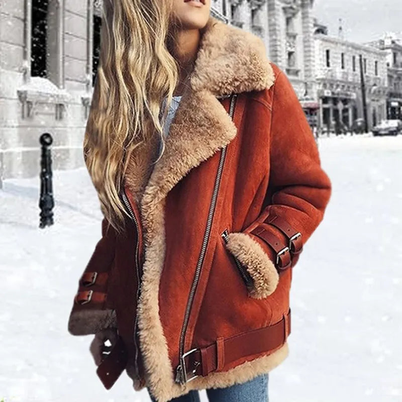 Giacca Invernale Donna Aviator con Pelliccia Sintetica e Fodera