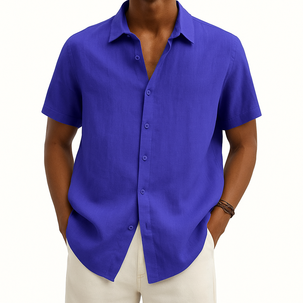 Camicia Uomo Manica Corta Colletto con Bottoni e Patta Frontale