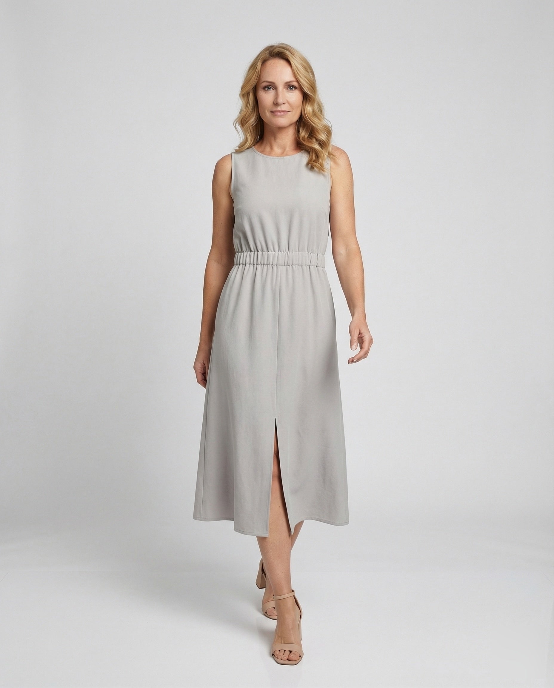 Abito Midi Donna in Lino Senza Maniche con Tasche - Brentozzi