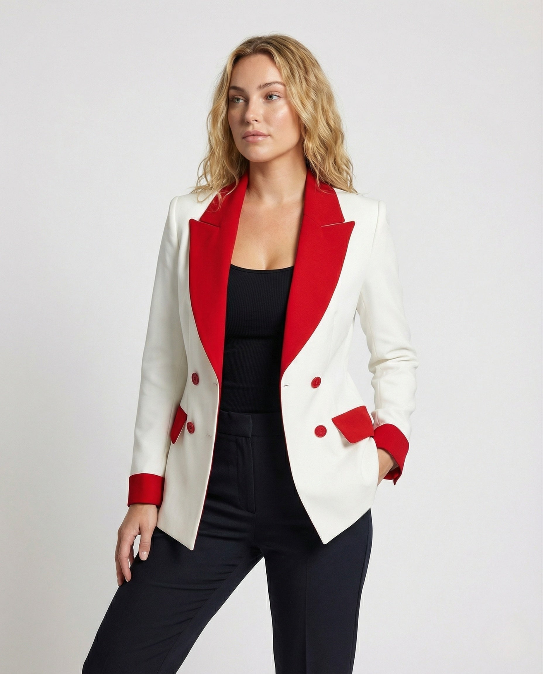 Blazer Donna Doppio Petto con Rever in Satin - Brentozzi