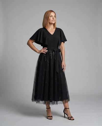 Abito Sera Donna in Tulle Scollo a V - Brentozzi