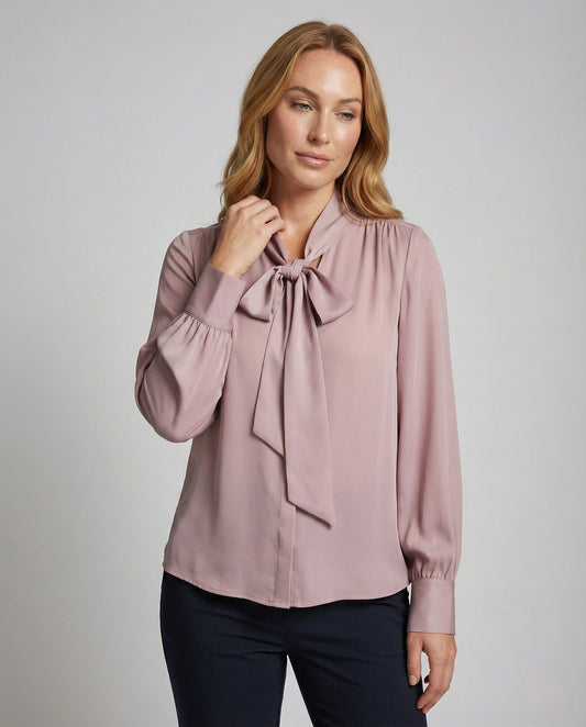 Camicia Donna in Satin Collo a Fiocco Maniche con Polsini - Brentozzi