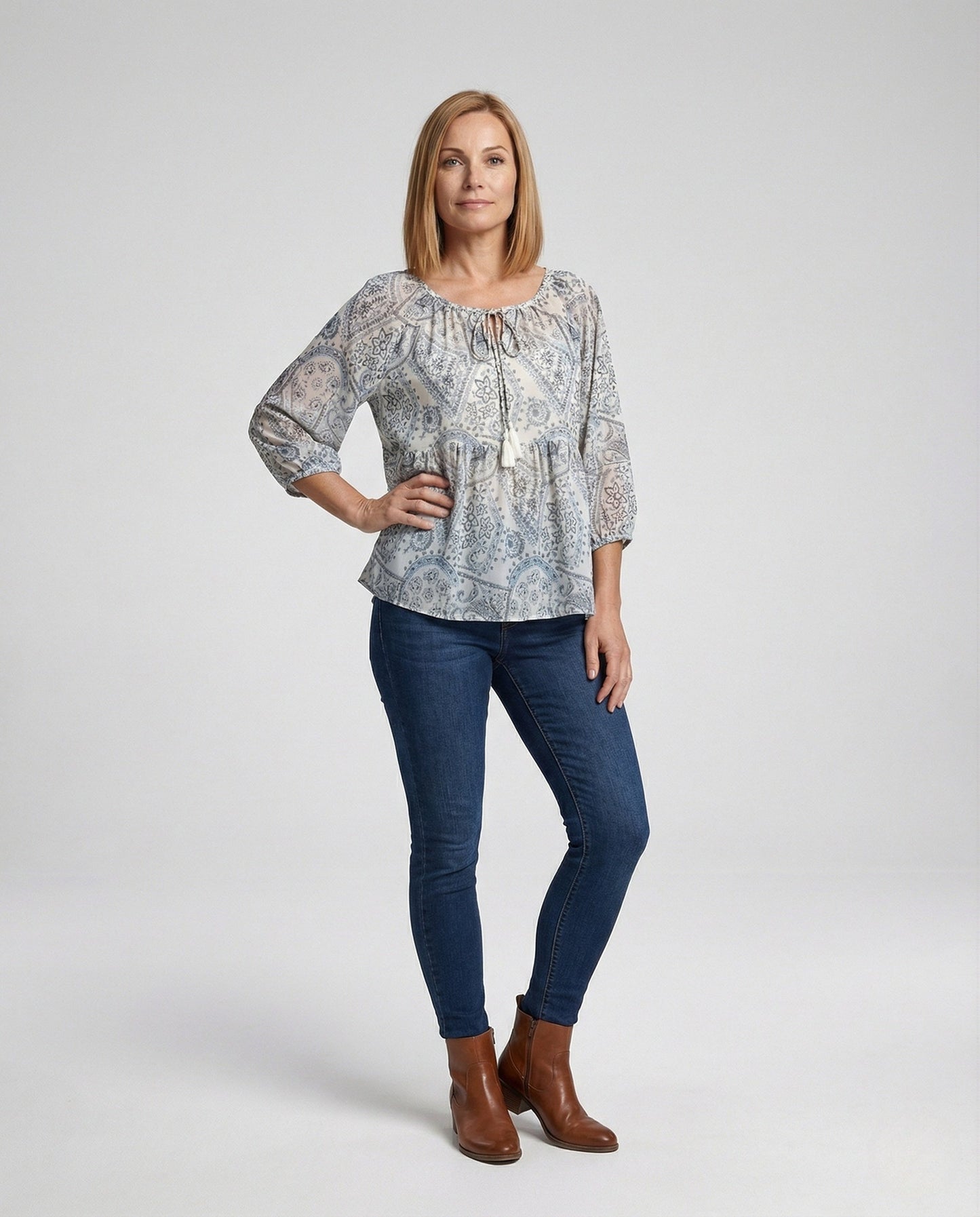 Blusa Tunica Donna Boho Fantasia Paisley con Nappine - Brentozzi