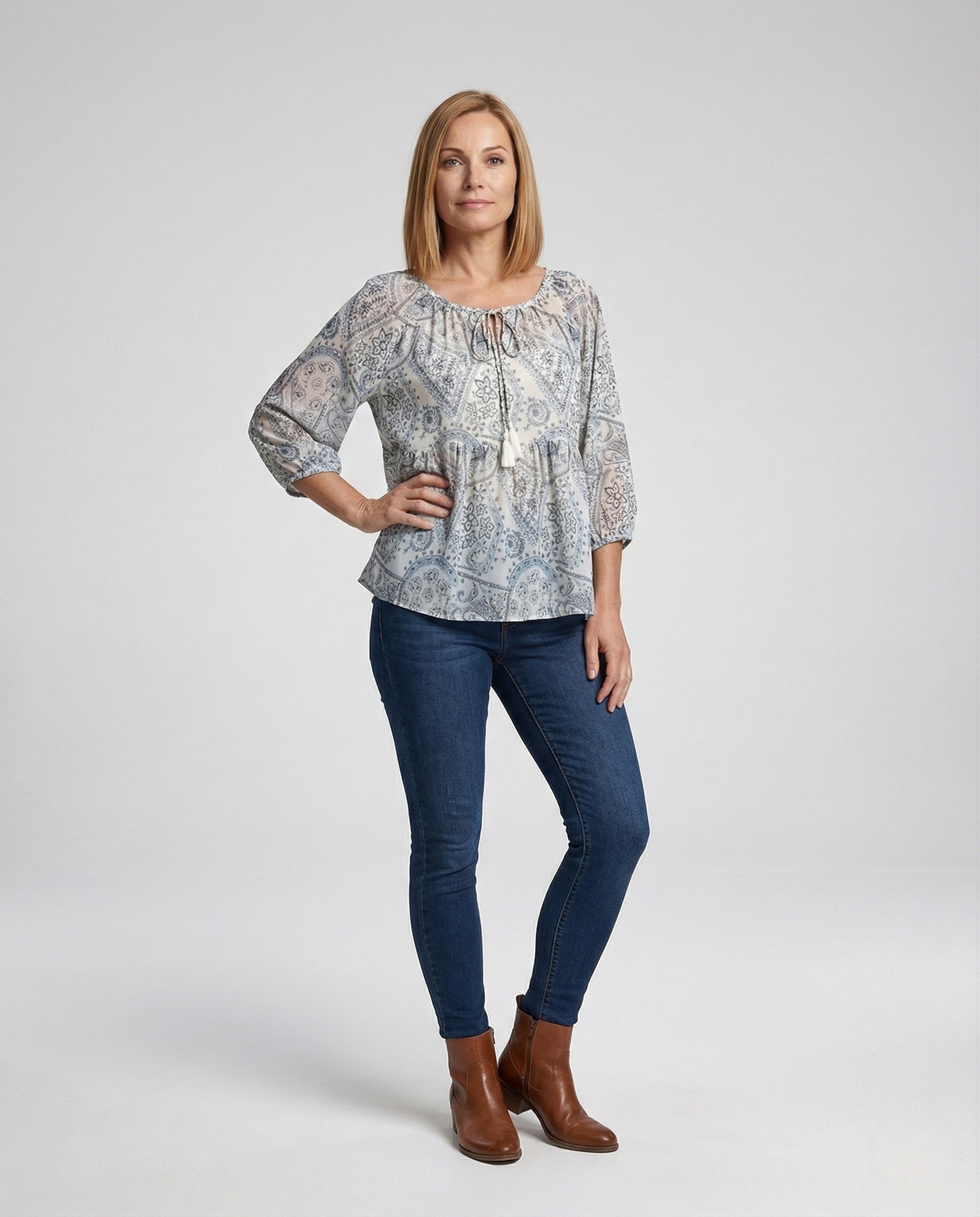 Blusa Tunica Donna Boho Fantasia Paisley con Nappine - Brentozzi