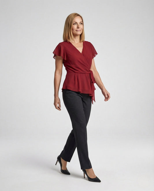 Blusa Donna in Chiffon a Portafoglio con Volants - Brentozzi