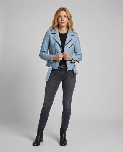 Giacca Biker Donna con Cintura in Vita Slim - Brentozzi