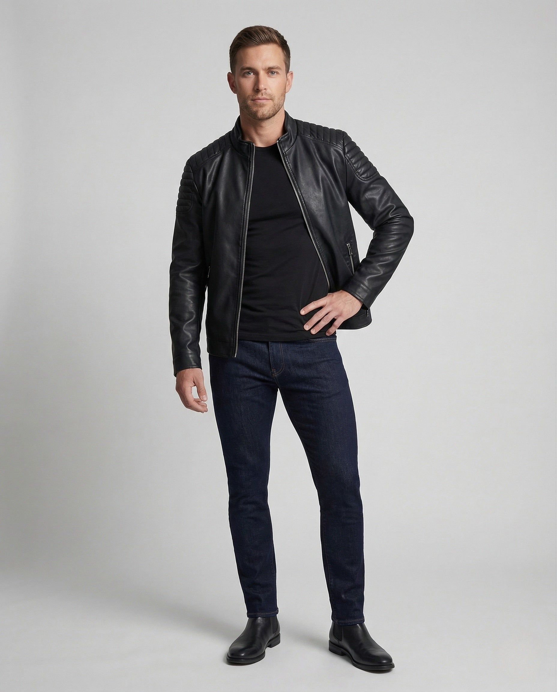 Giacca Biker Uomo in Pelle Vestibilità Slim - Brentozzi