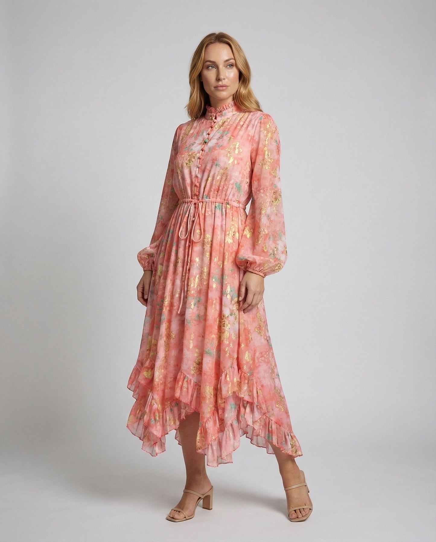 Abito Maxi Donna Collo Alto con Cintura - Brentozzi